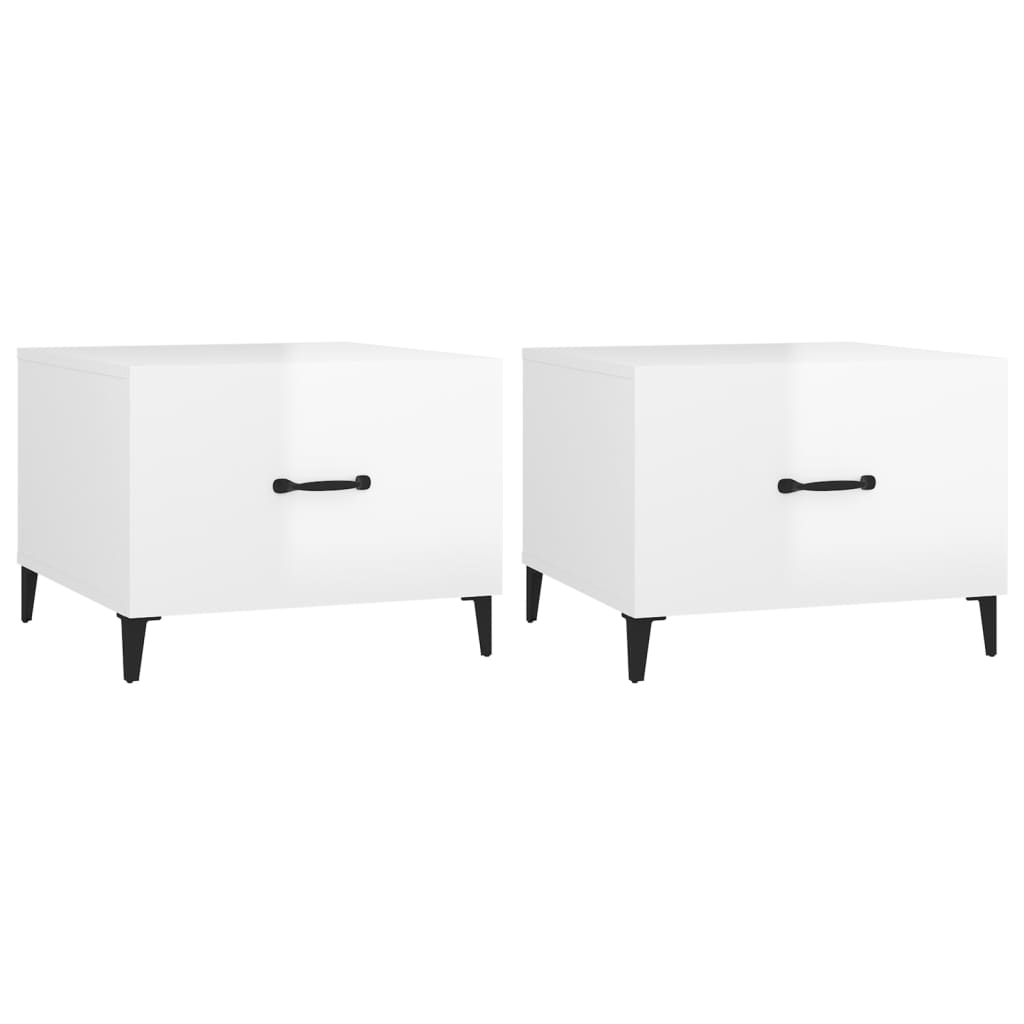 Tables basses avec pieds métal 2 pcs Blanc brillant 50x50x40 cm