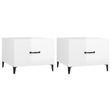 Tables basses avec pieds métal 2 pcs Blanc brillant 50x50x40 cm