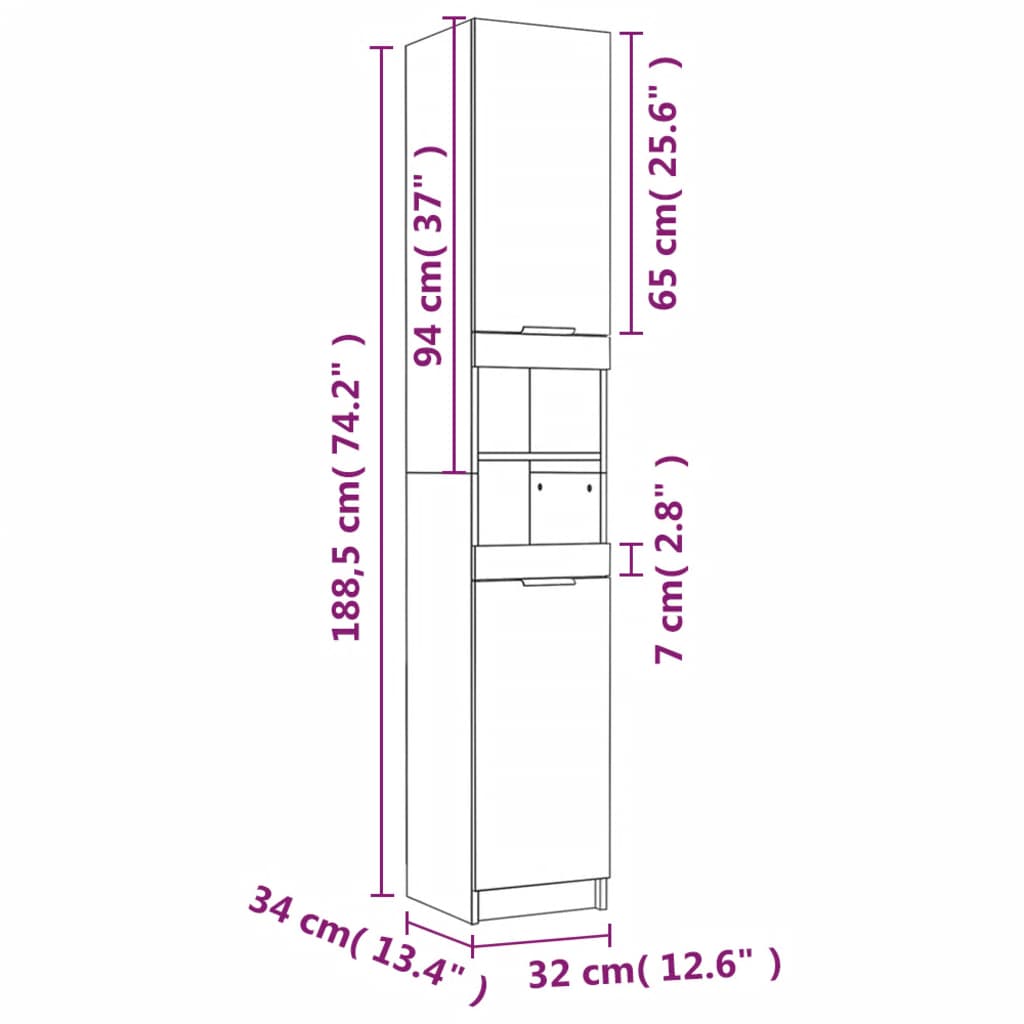 Bathroom cabinet Brown oak 32x34x188.5 cm Engineered wood