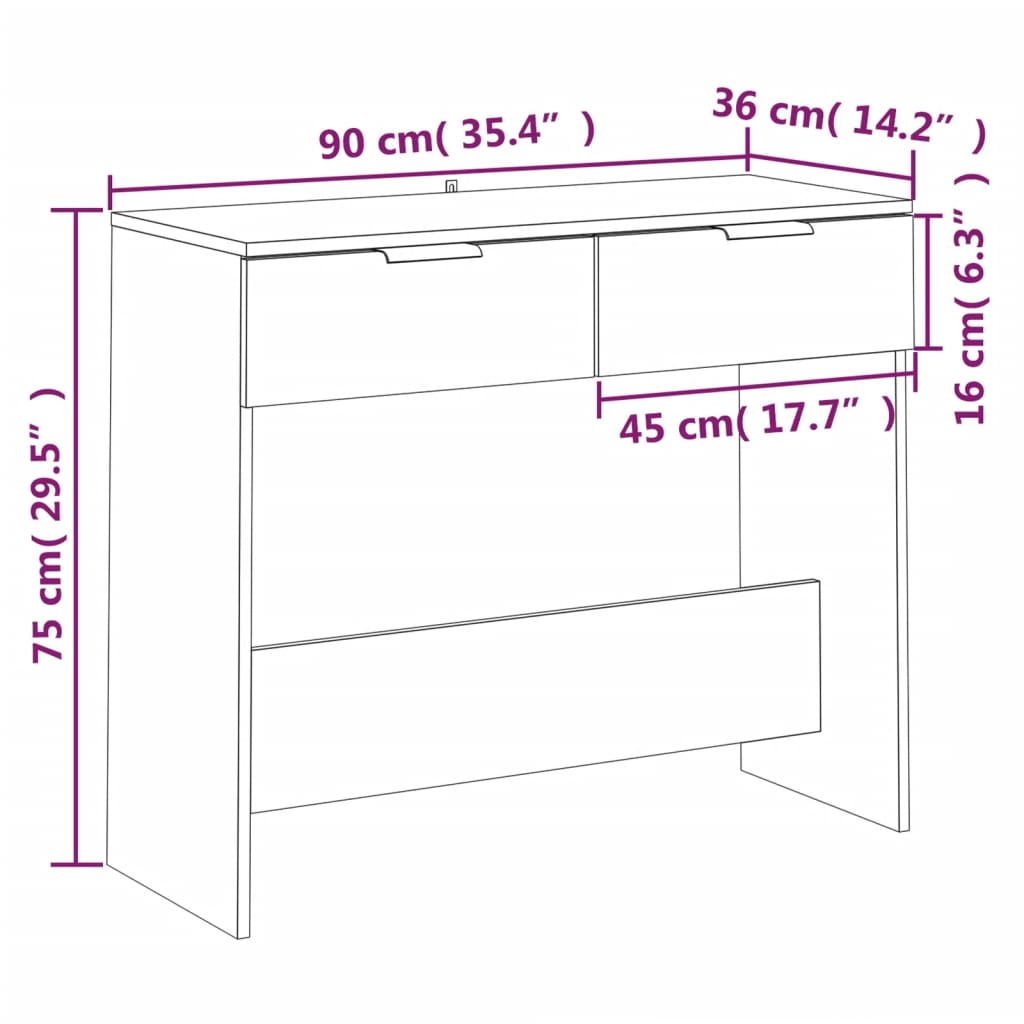 Sonoma grauer Konsolentisch 90x36x75 cm Holzwerkstoff