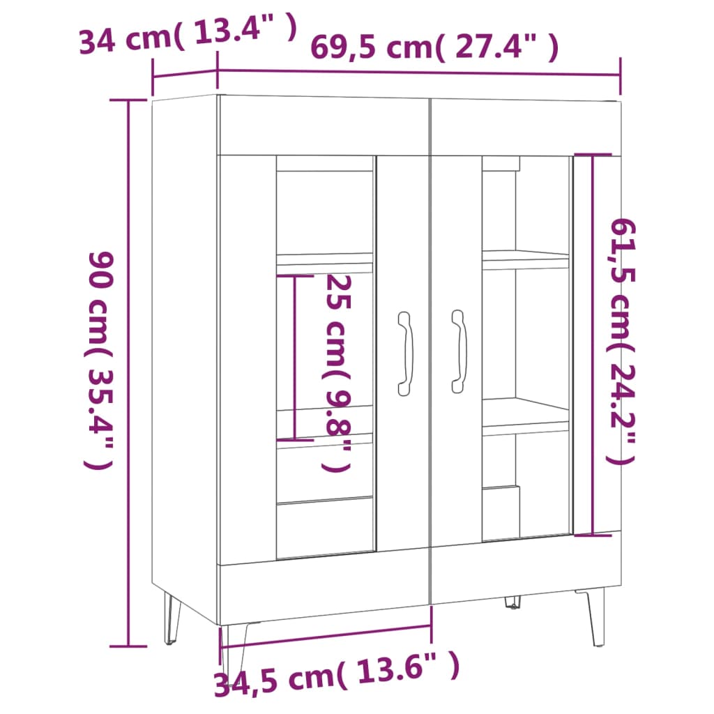 Sideboard aus brauner Eiche, 69,5 x 34 x 90 cm, Holzwerkstoff