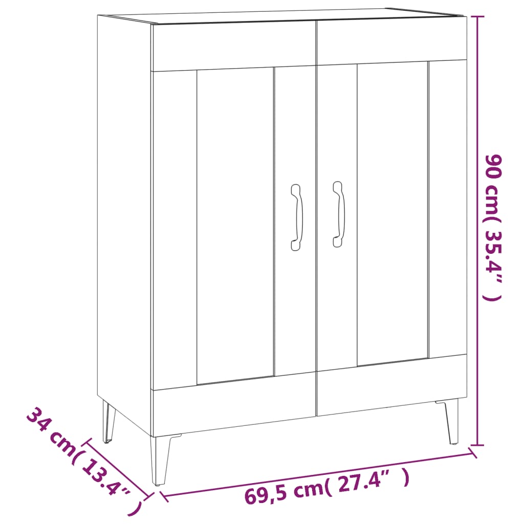 Sonoma graues Sideboard 69,5 x 34 x 90 cm, Holzwerkstoff