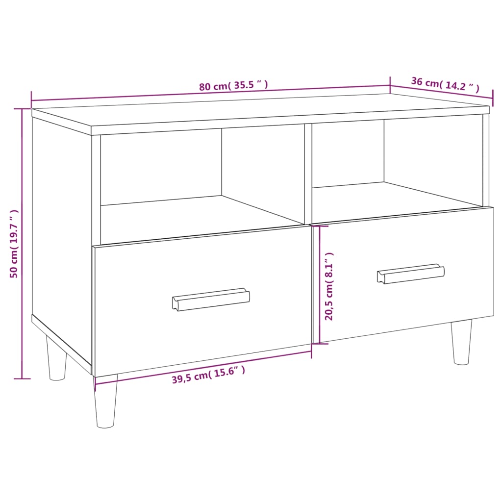 Meuble TV Chêne fumé 80x36x50 cm Bois d'ingénierie