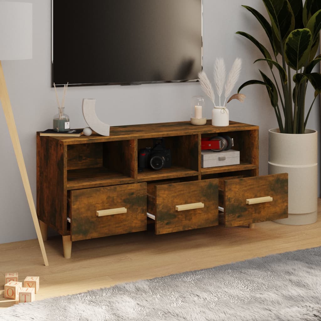 Meuble TV Chêne fumé 102x36x50 cm Bois d'ingénierie