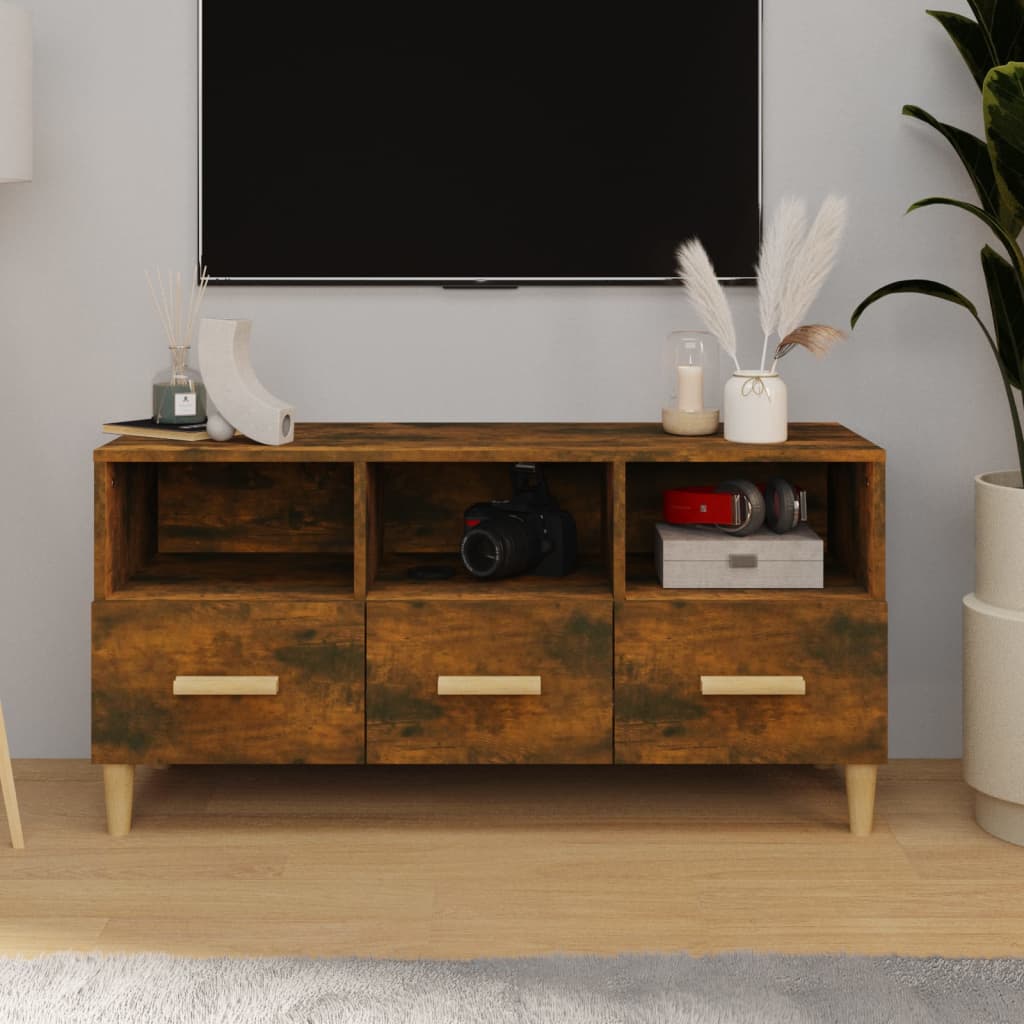 Meuble TV Chêne fumé 102x36x50 cm Bois d'ingénierie