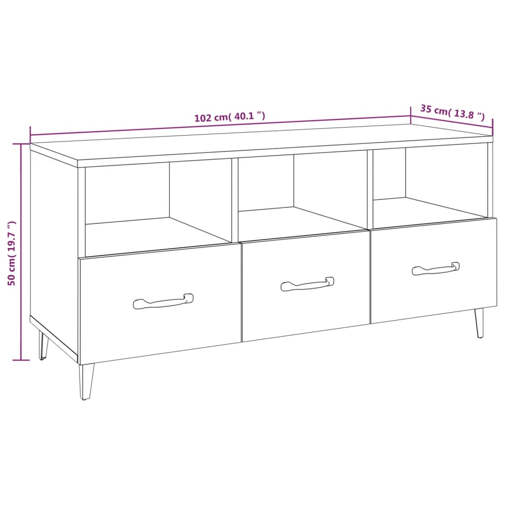 Meuble TV Chêne fumé 102x35x50 cm Bois d'ingénierie