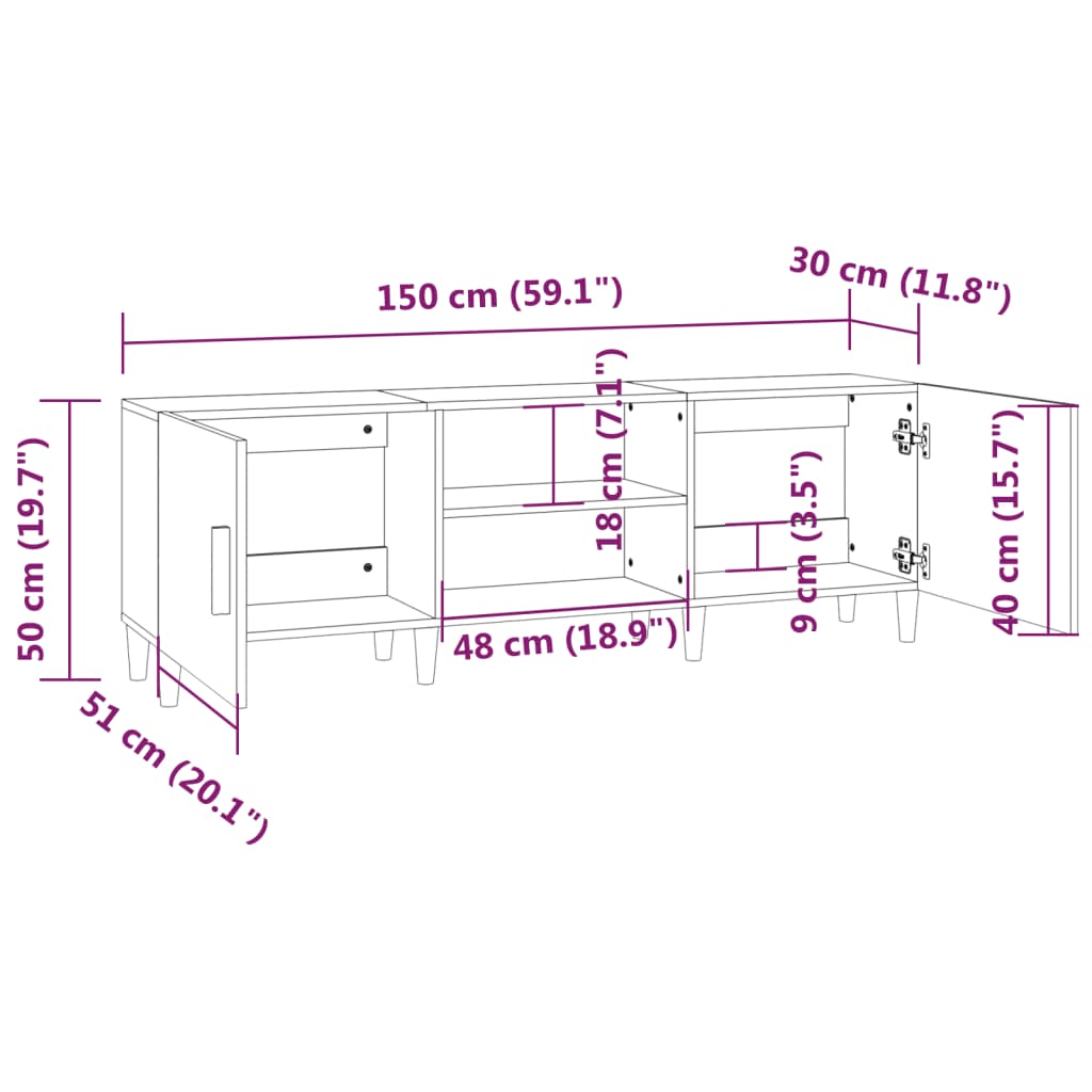 Meuble TV Chêne marron 150x30x50 cm Bois d'ingénierie