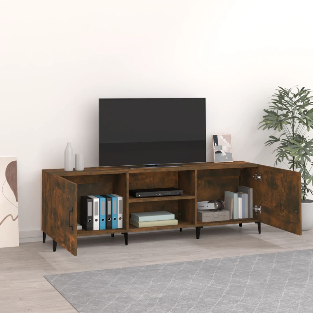 Meuble TV chêne fumé 150x30x50 cm bois d'ingénierie