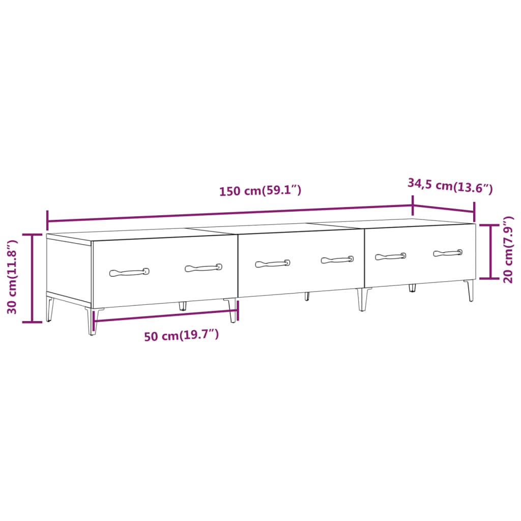 Meuble TV Chêne fumé 150x34,5x30 cm Bois d'ingénierie