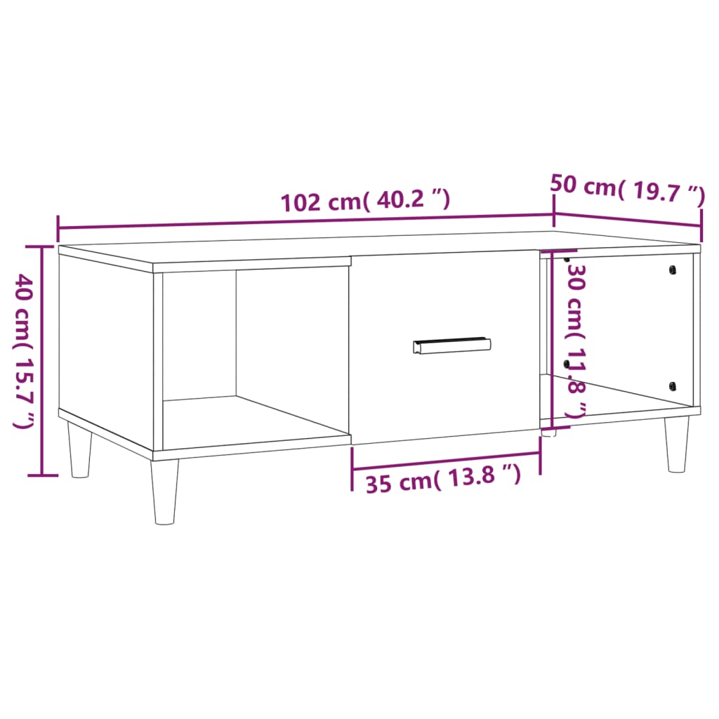 Sonoma grauer Couchtisch 102x50x40 cm, Holzwerkstoff