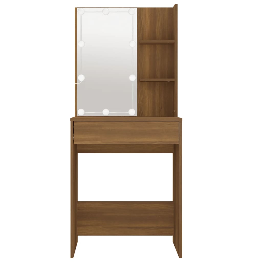 Dressing table with LED Brown oak 60x40x140 cm