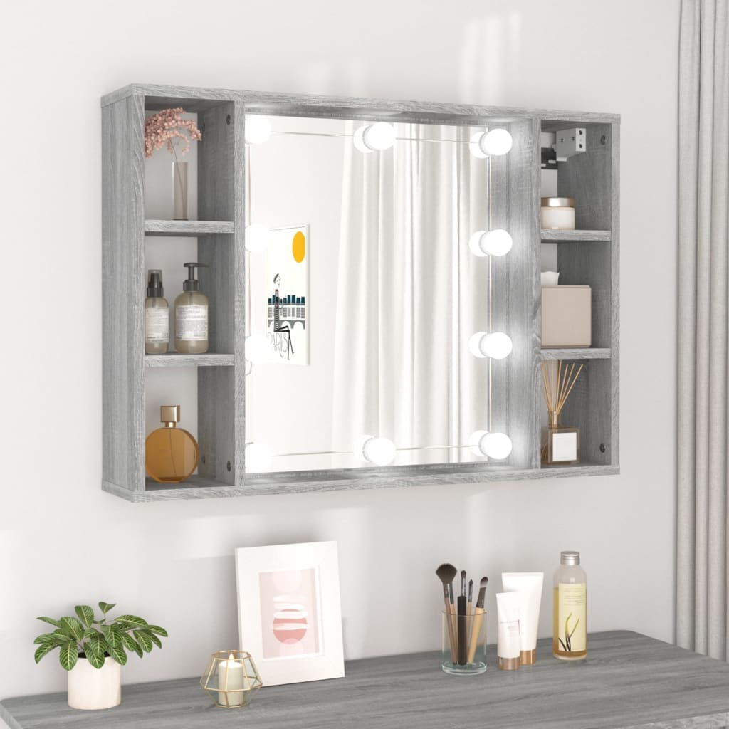 Armoire à miroir avec LED Sonoma gris 76x15x55 cm