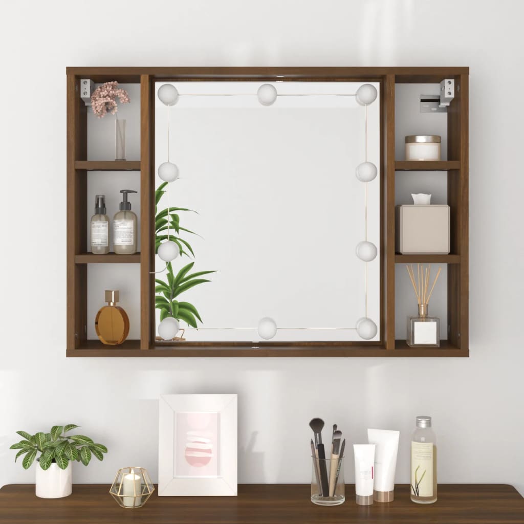 Armoire à miroir avec LED Chêne marron 76x15x55 cm