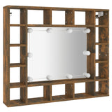 Armoire à miroir avec LED Chêne fumé 91x15x76,5 cm