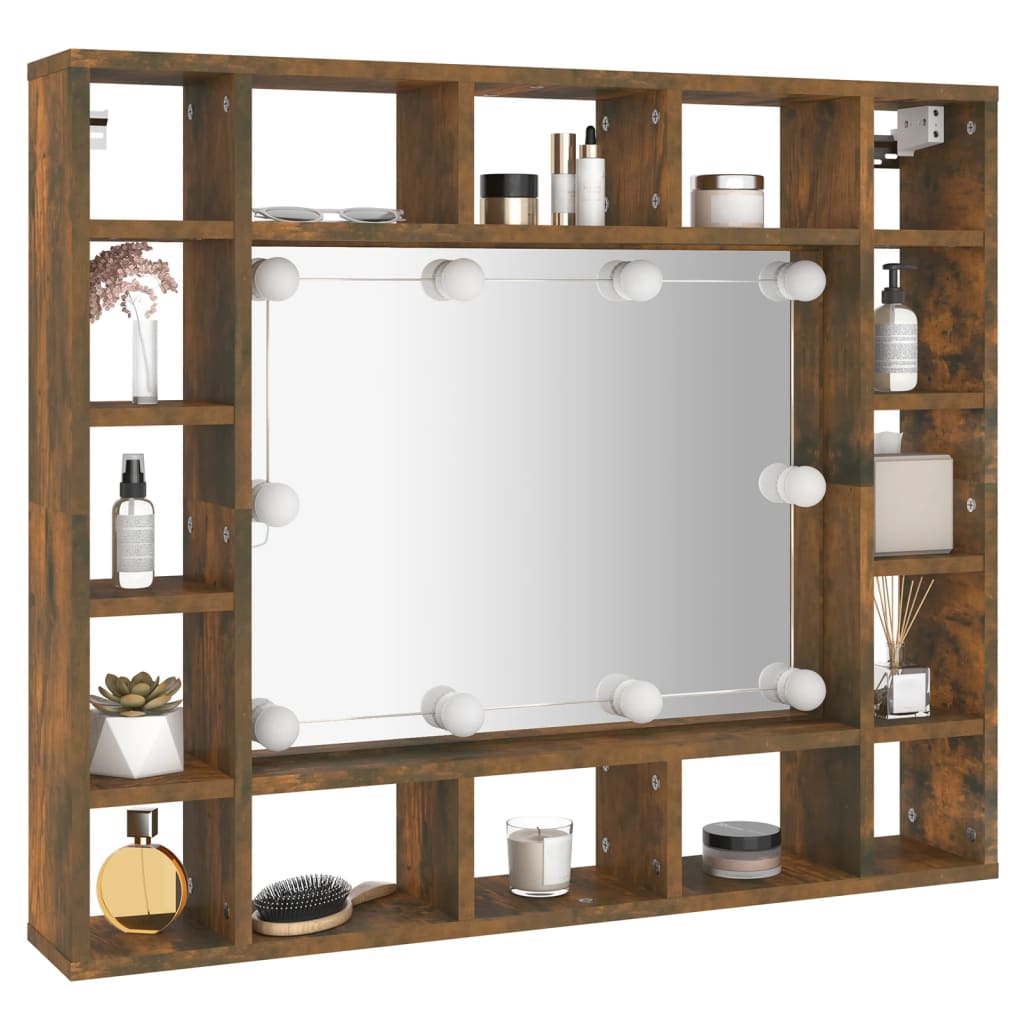 Armoire à miroir avec LED Chêne fumé 91x15x76,5 cm