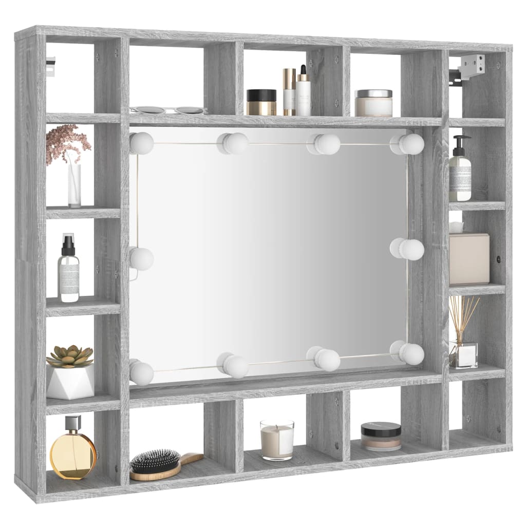 Armoire à miroir avec LED Sonoma gris 91x15x76,5 cm