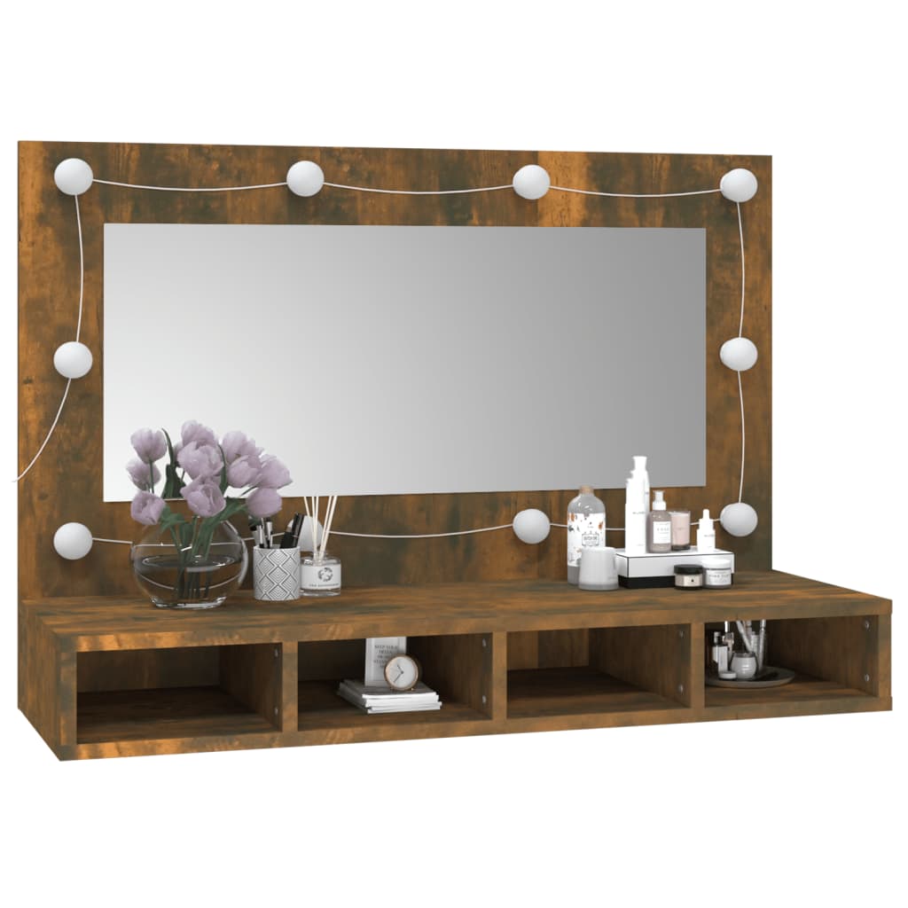 Armoire à miroir avec LED Chêne fumé 90x31,5x62 cm