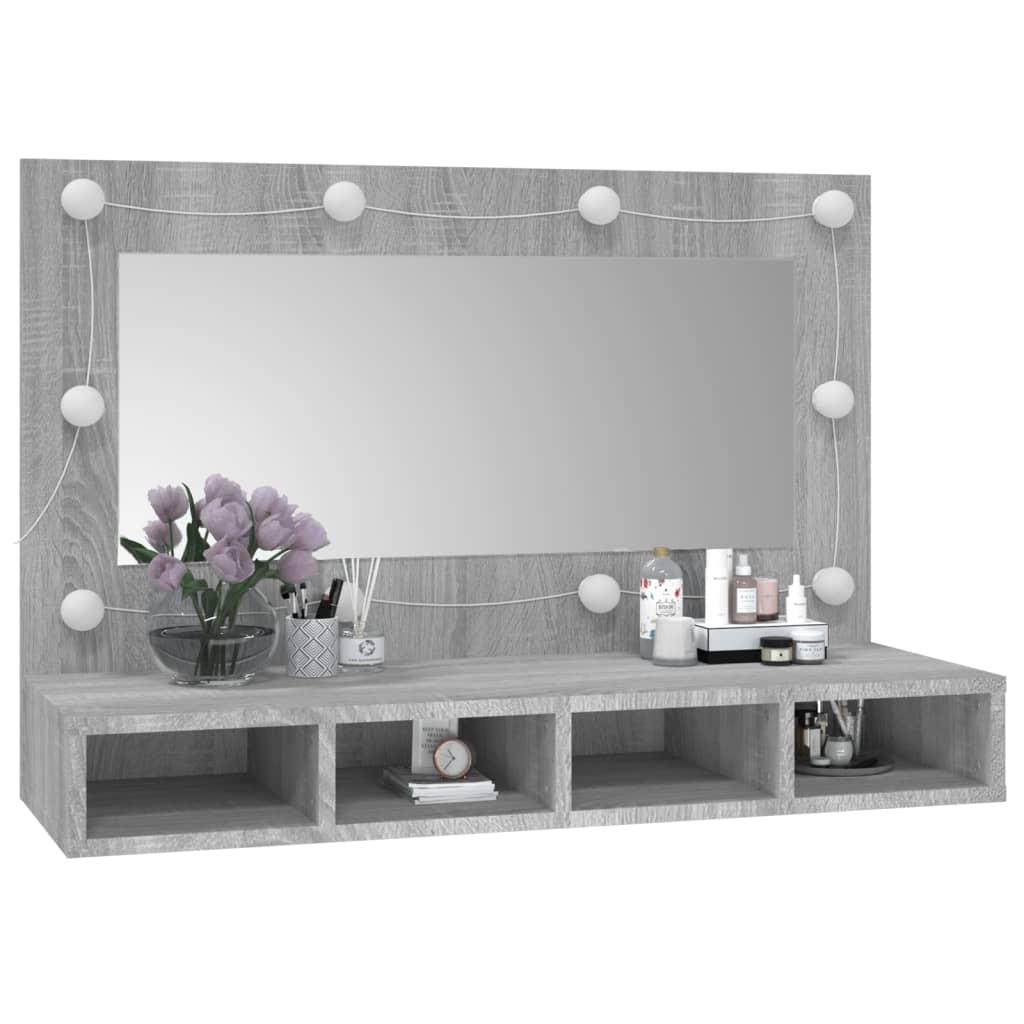 Armoire à miroir avec LED Sonoma gris 90x31,5x62 cm