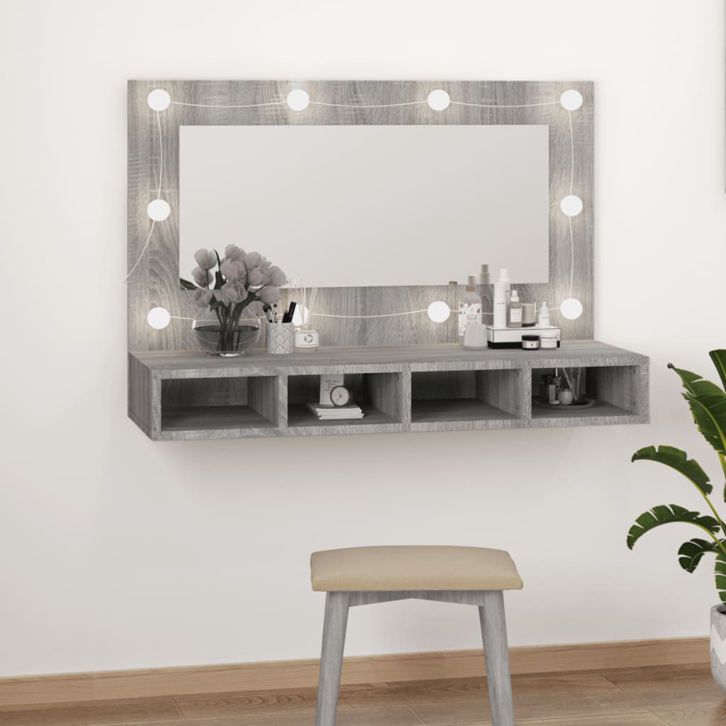 Armoire à miroir avec LED Sonoma gris 90x31,5x62 cm