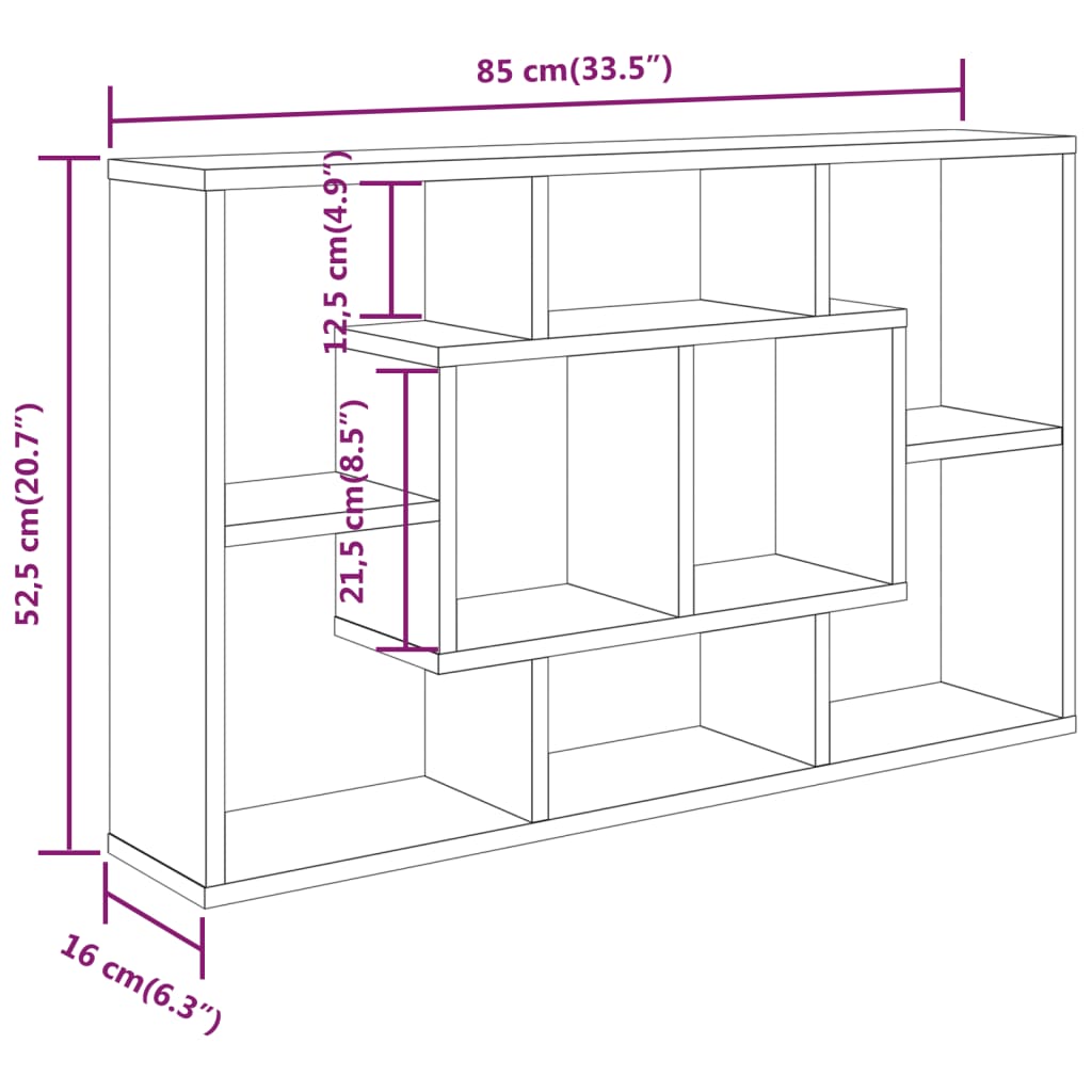 Étagère murale Chêne fumé 85x16x52,5 cm Bois d'ingénierie