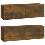 Meubles TV muraux 2pcs chêne fumé 100x30x30cm bois d'ingénierie