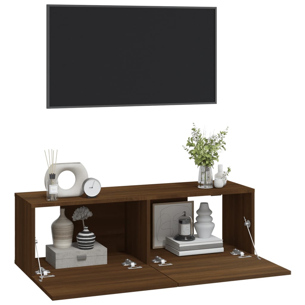 Meubles TV muraux 2pcs chêne marron 100x30x30cm bois ingénierie