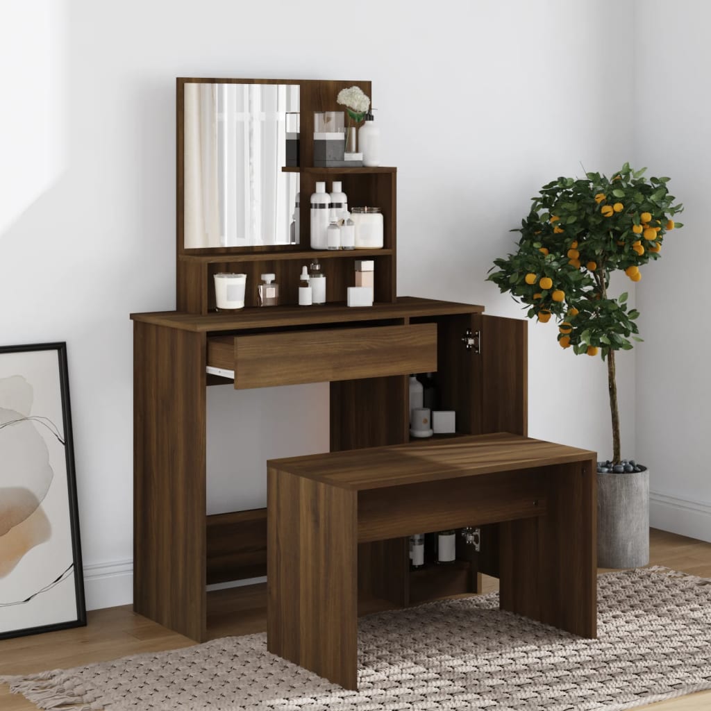 Dressing table with mirror Brown oak 86.5x35x136 cm