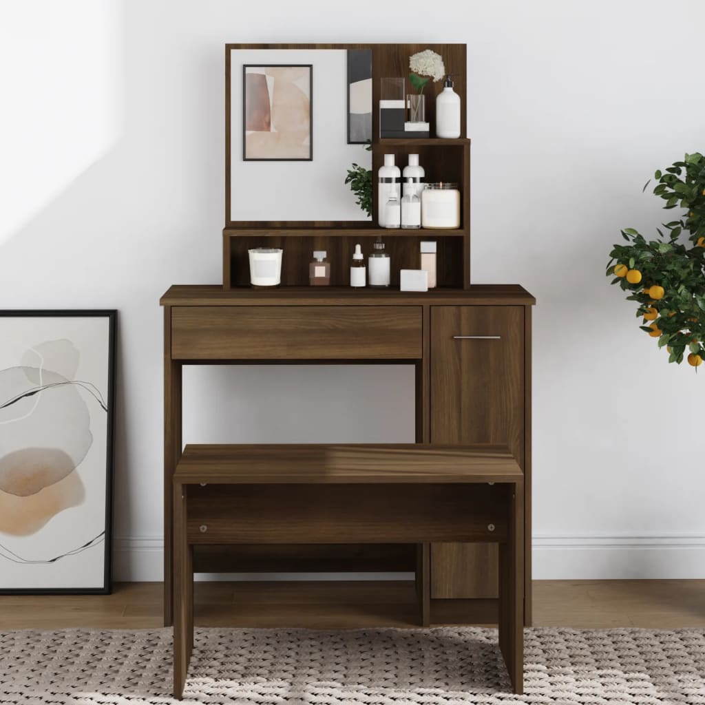 Dressing table with mirror Brown oak 86.5x35x136 cm