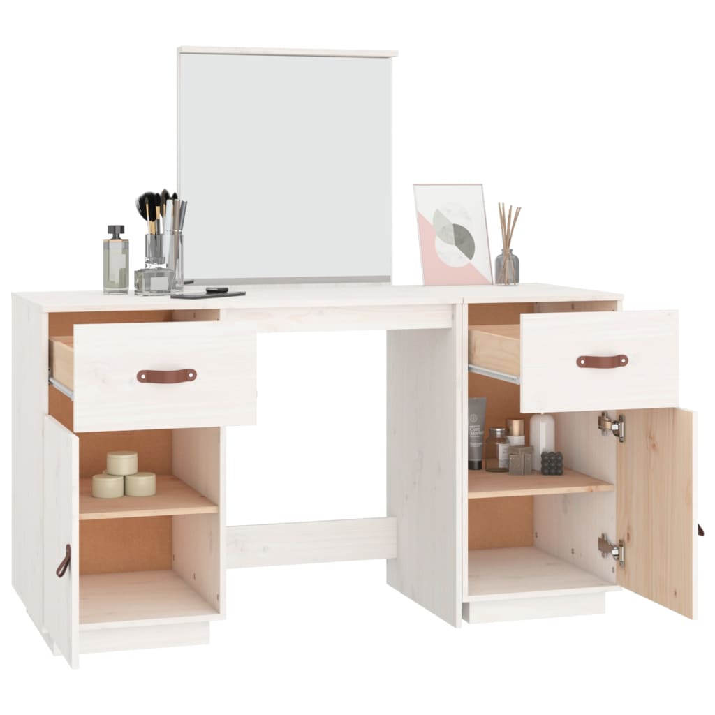 Ensemble de coiffeuse avec miroir Blanc Bois de pin solide