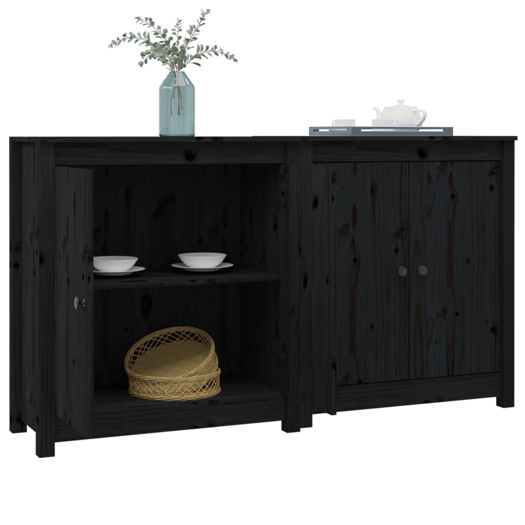 Buffets 2 pcs noir 70x35x80 cm bois massif de pin