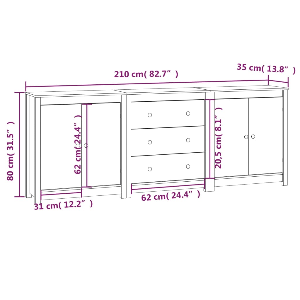 Buffet 210x35x80 cm Bois massif de pin