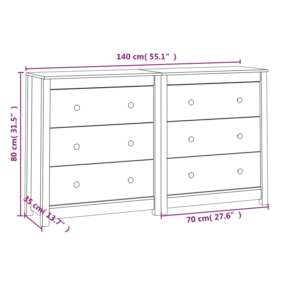 Sideboard 140x35x80 cm Massives Kiefernholz