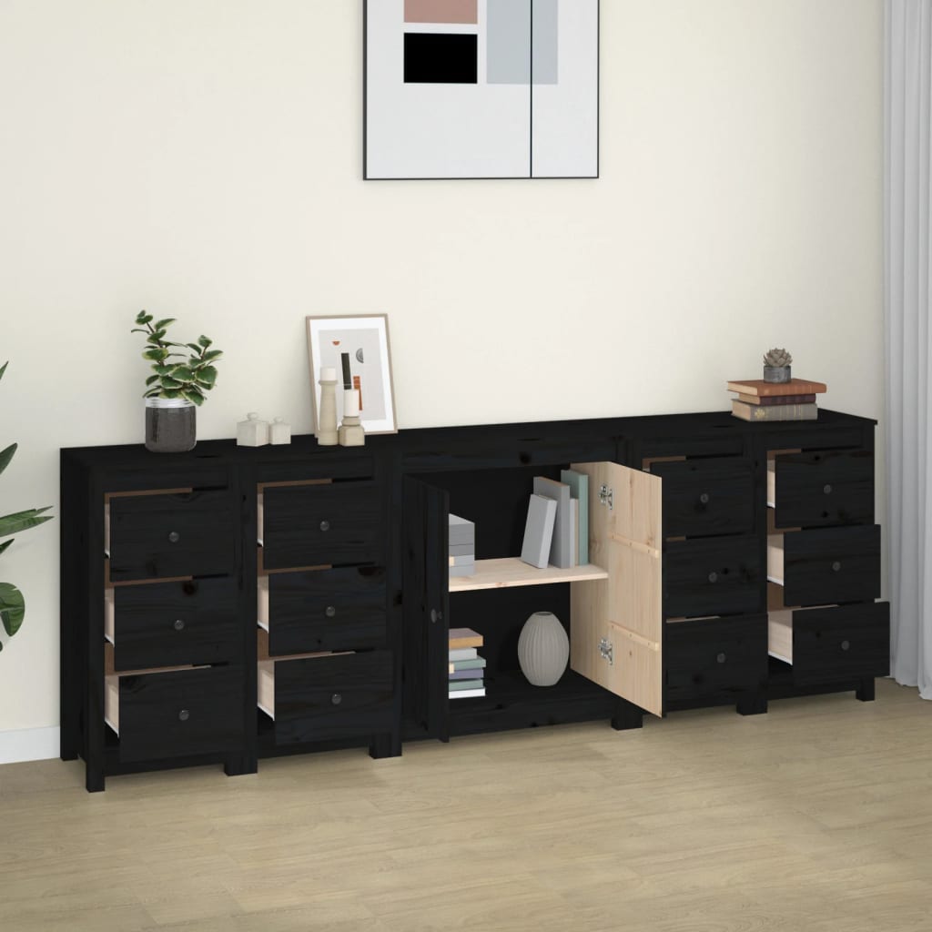 Buffet Noir 230x35x80 cm Bois massif de pin