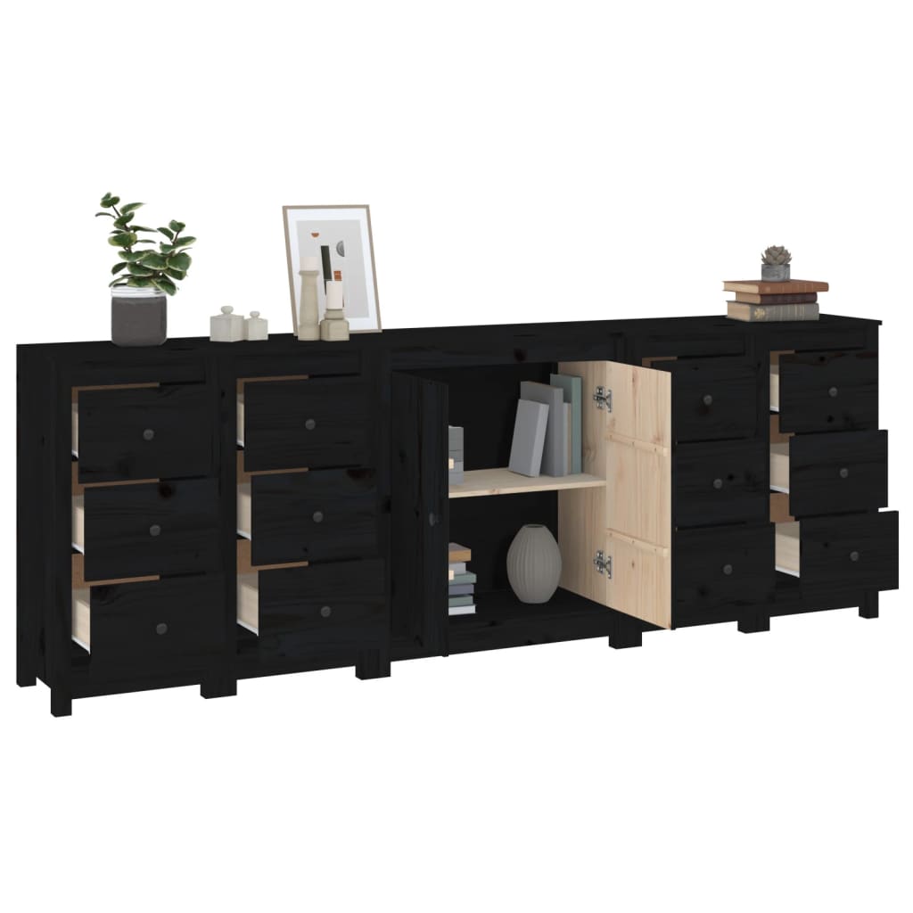 Buffet Noir 230x35x80 cm Bois massif de pin