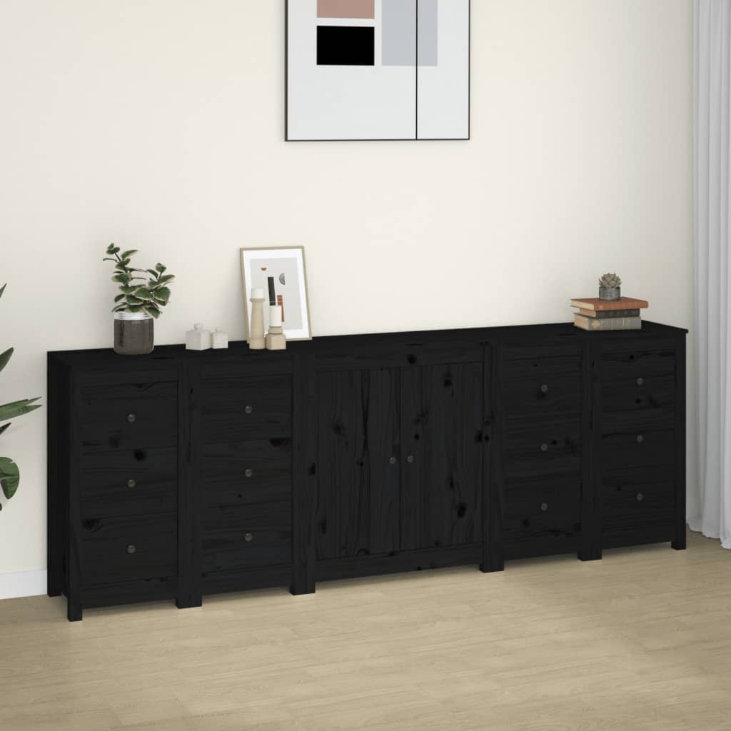 Buffet Noir 230x35x80 cm Bois massif de pin