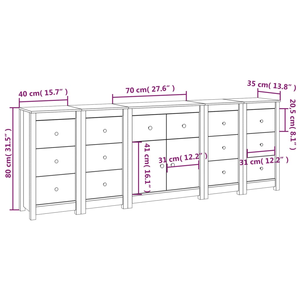 Buffet Blanc 230x35x80 cm Bois massif de pin