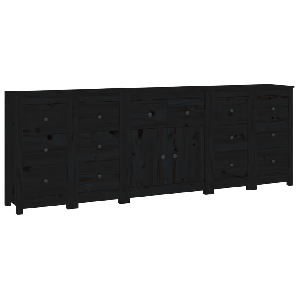 Buffet Noir 230x35x80 cm Bois massif de pin