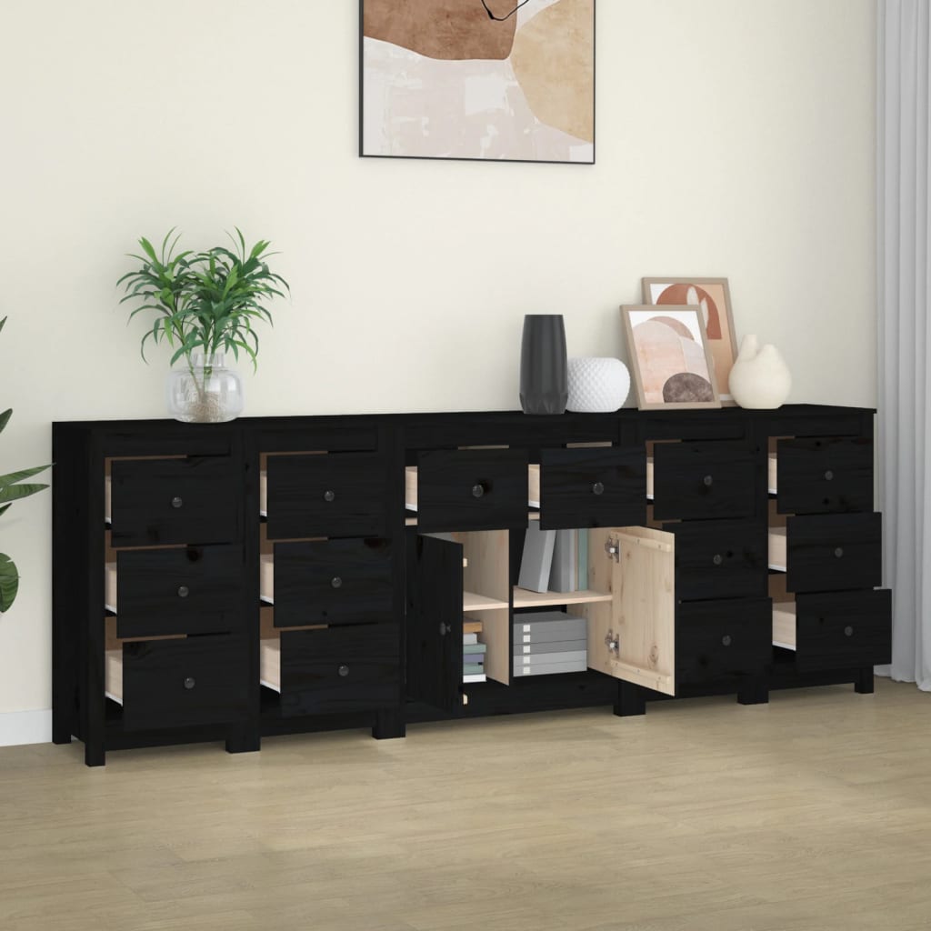 Buffet Noir 230x35x80 cm Bois massif de pin