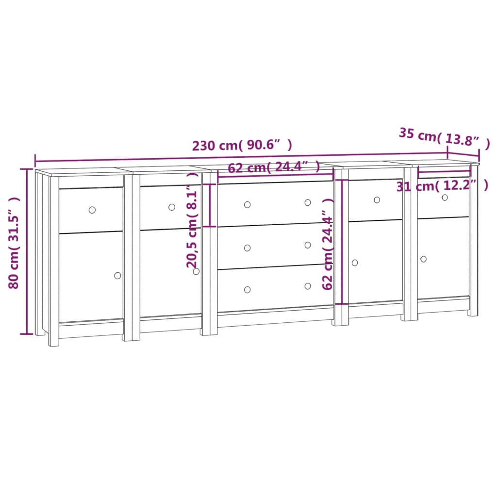 Buffet Blanc 230x35x80 cm Bois massif de pin