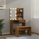 Dressing Table Set with LED Smoked Oak Engineered Wood