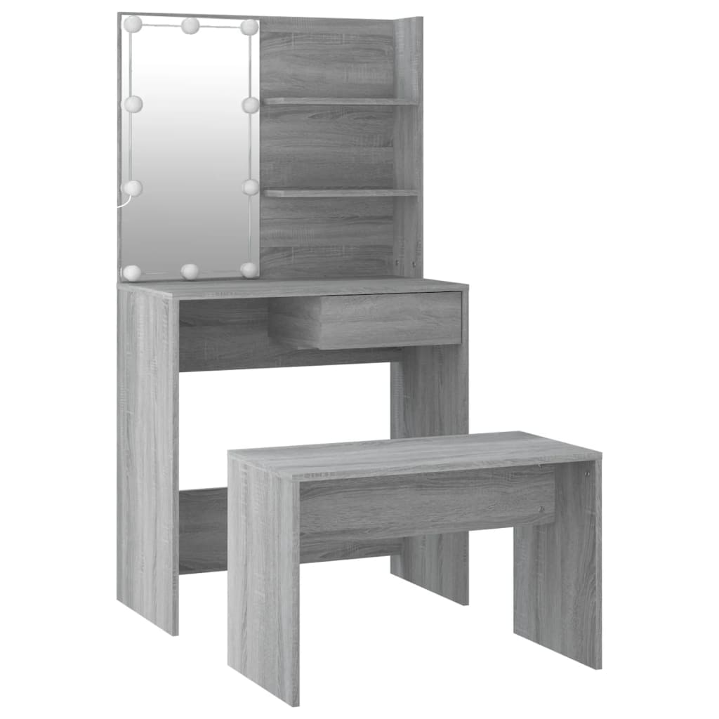 Sonoma Grey LED-Schminktisch-Set aus Holzwerkstoff