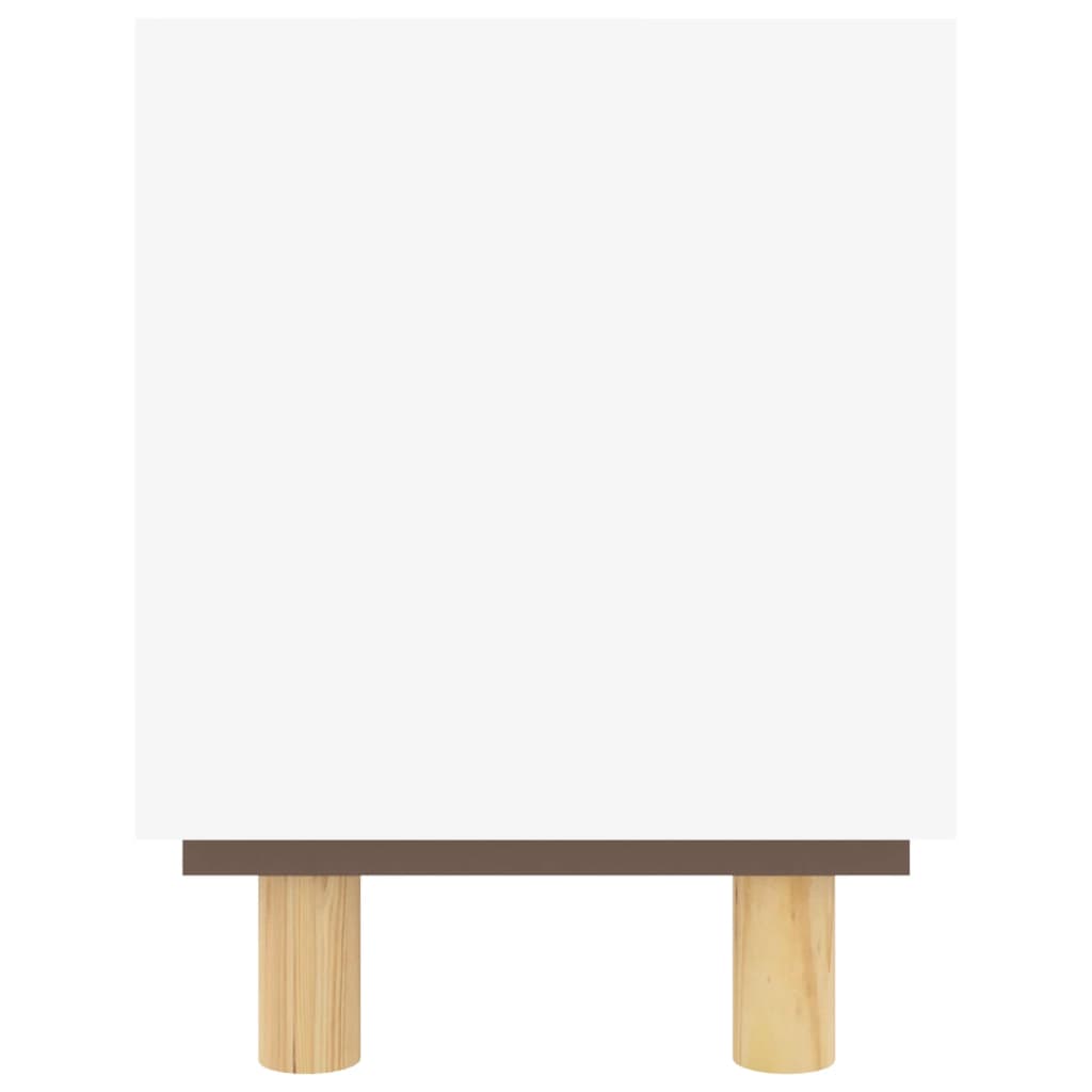 Meuble TV Blanc 105x30x40cm Bois de pin massif et rotin naturel