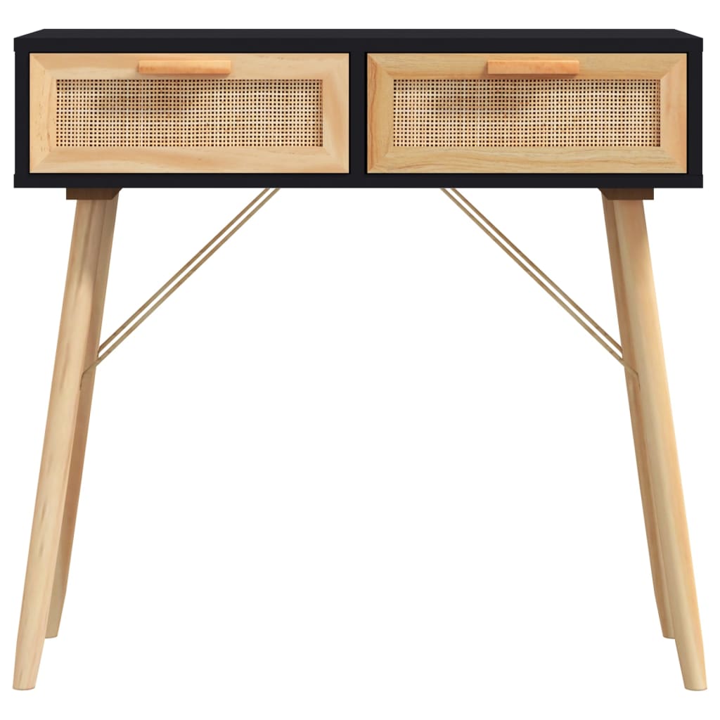 Table console Noir 80x30x75 cm Bois massif pin /rotin naturel