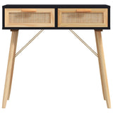 Table console Noir 80x30x75 cm Bois massif pin /rotin naturel