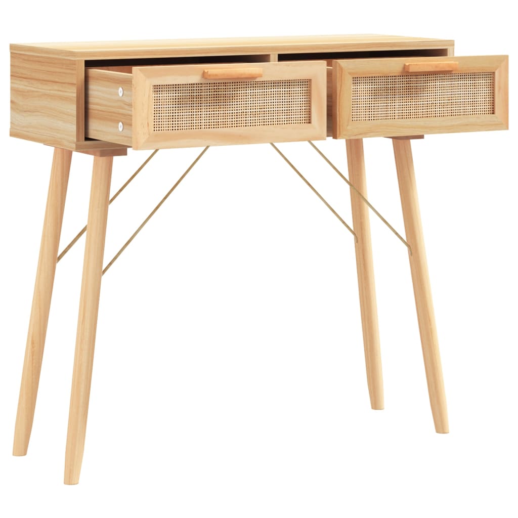 Table console Marron 80x30x75 cm Bois massif pin /rotin naturel