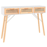 Table console Blanc 105x30x75 cm Bois massif pin /rotin naturel