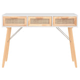 Table console Blanc 105x30x75 cm Bois massif pin /rotin naturel