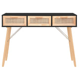 Table console Noir 105x30x75 cm Bois massif pin /rotin naturel