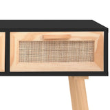 Console table Black 105x30x75 cm Solid pine wood / natural rattan