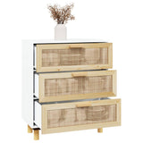 Weißes Sideboard 60x30x70 cm Massives Kiefernholz und natürliches Rattan